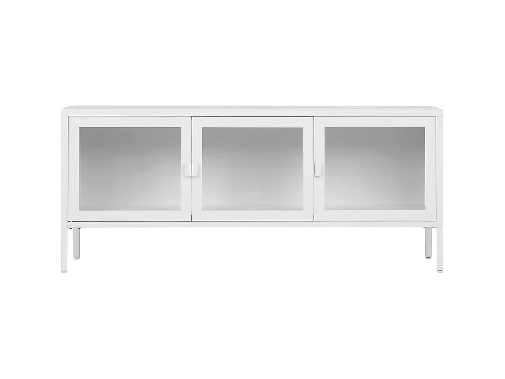 Brisbane - Meuble TV en verre et métal L130cm - Blanc