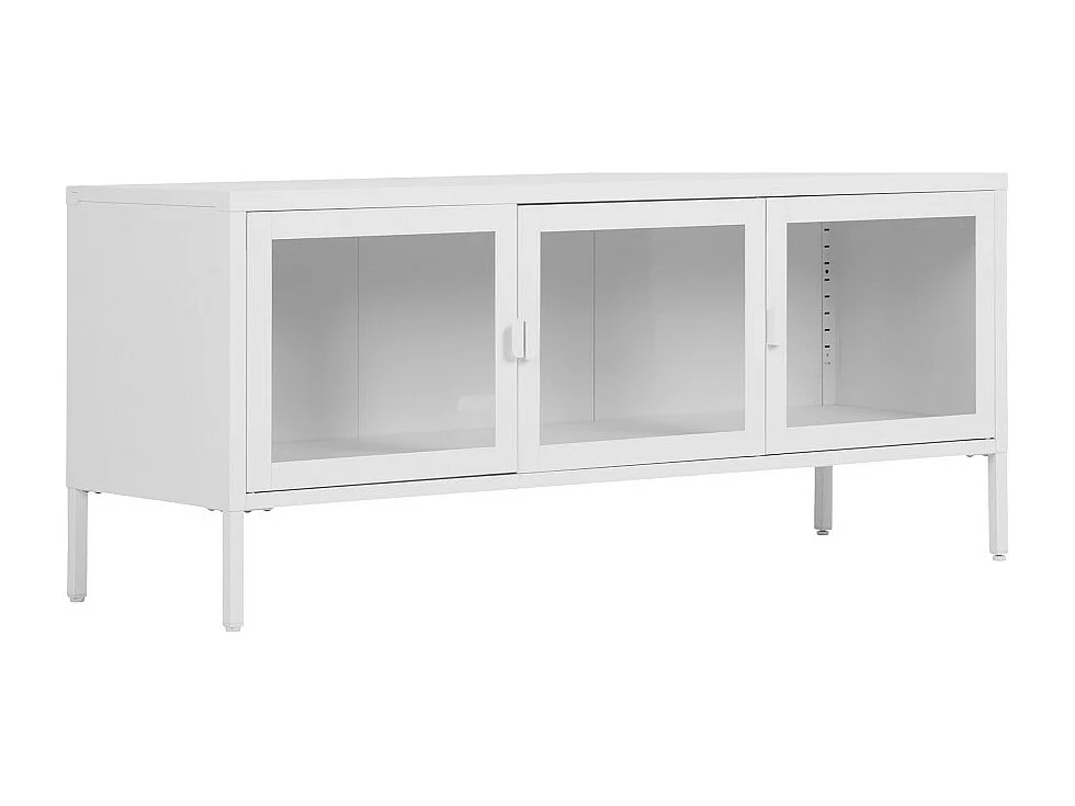 Brisbane - Meuble TV en verre et métal L130cm - Blanc