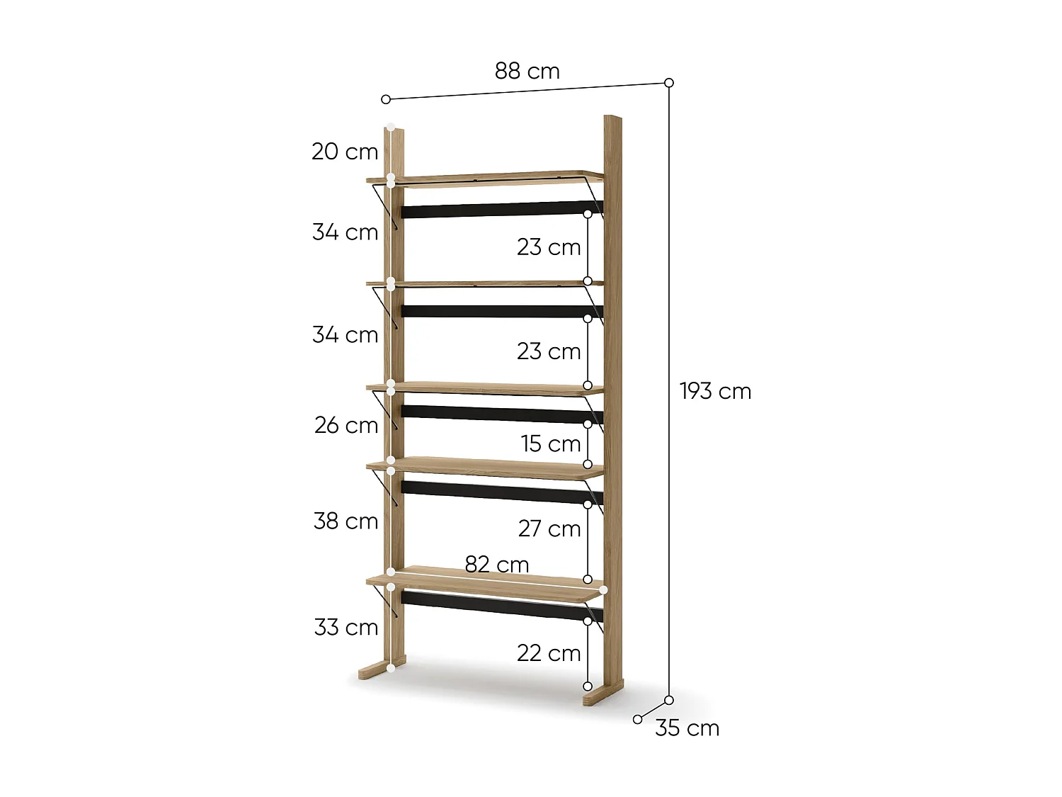 Bibliothèque haute - 88 cm - couleur chêne huilé - OLLIE