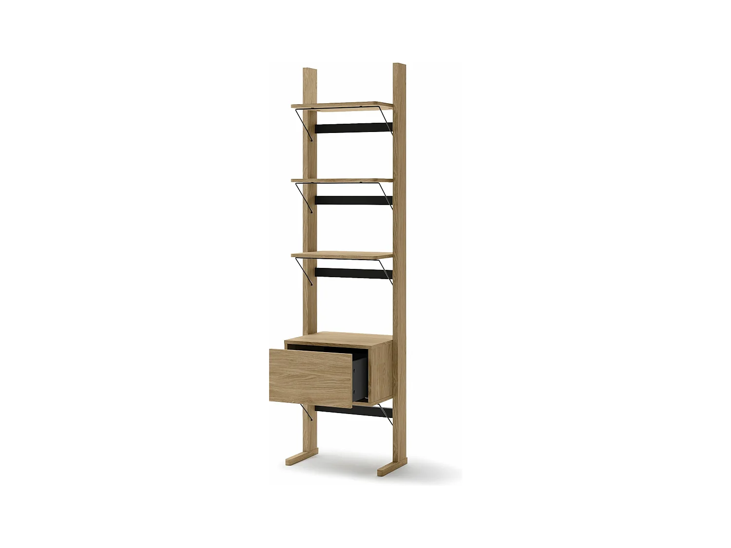 Bibliothèque étroite avec tiroir - 52 cm - couleur chêne huilé - OLLIE