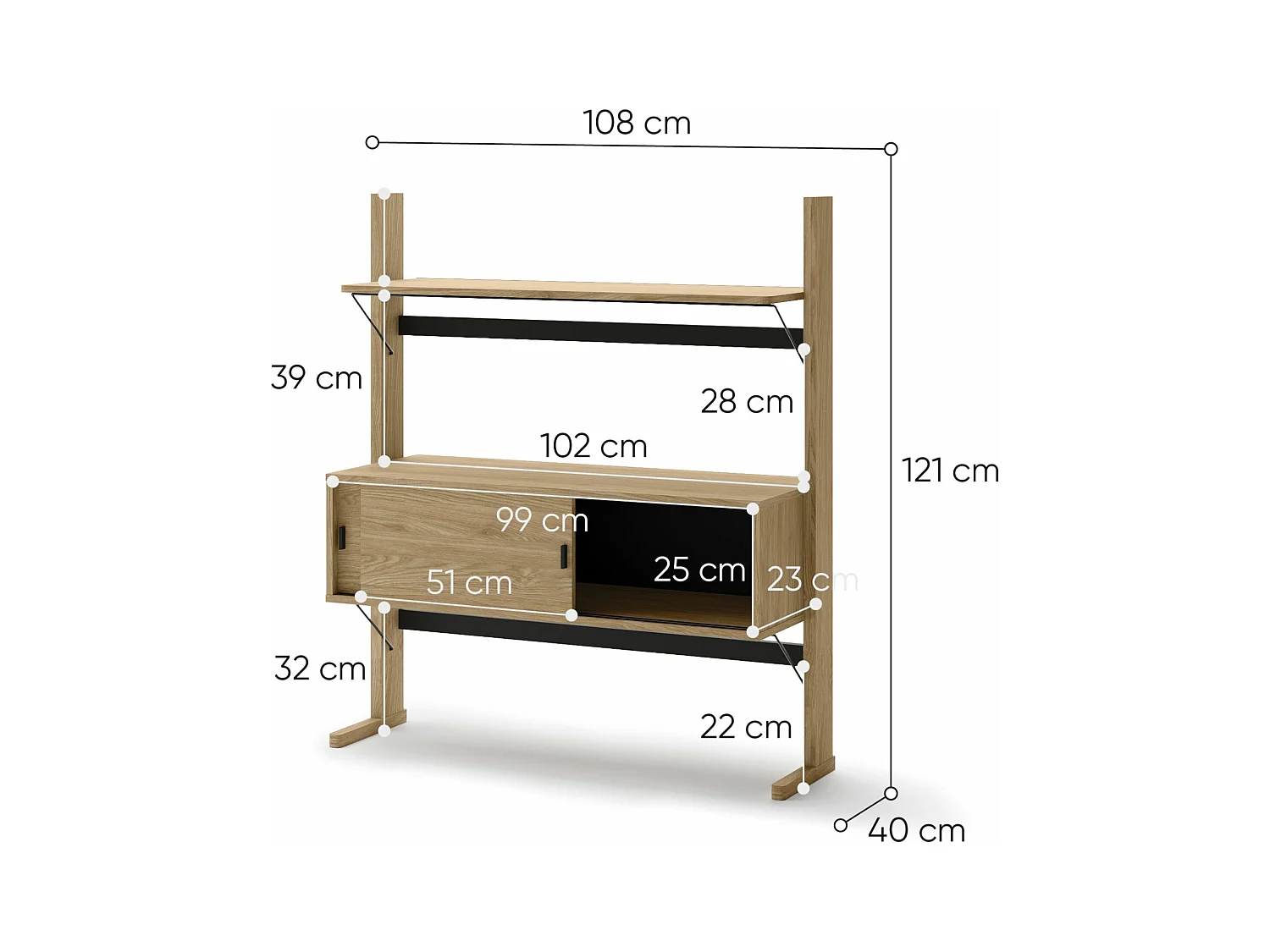 Bibliothèque basse avec rangement - 108 cm - chêne huilé - OLLIE