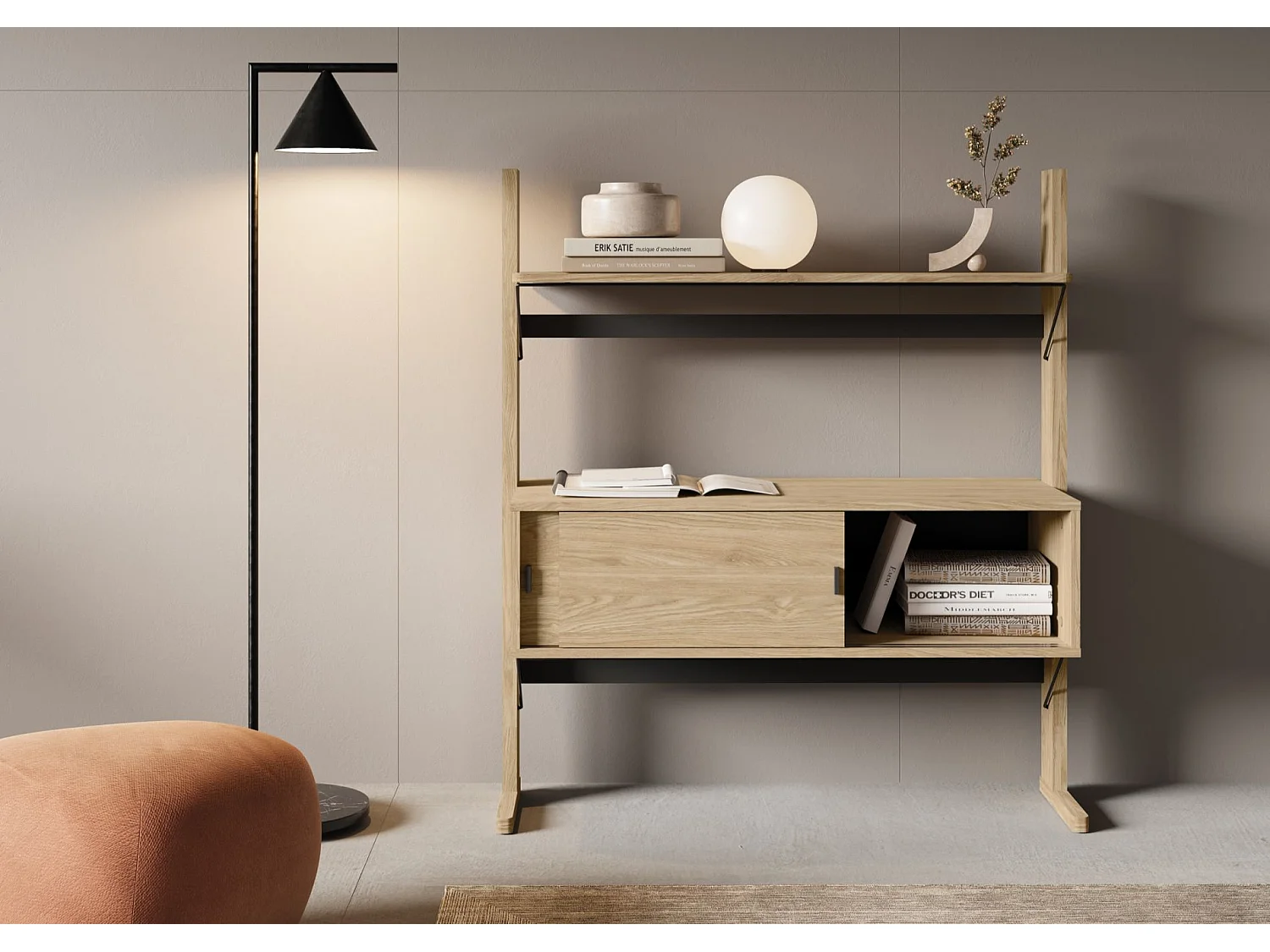 Bibliothèque basse avec rangement - 108 cm - chêne huilé - OLLIE