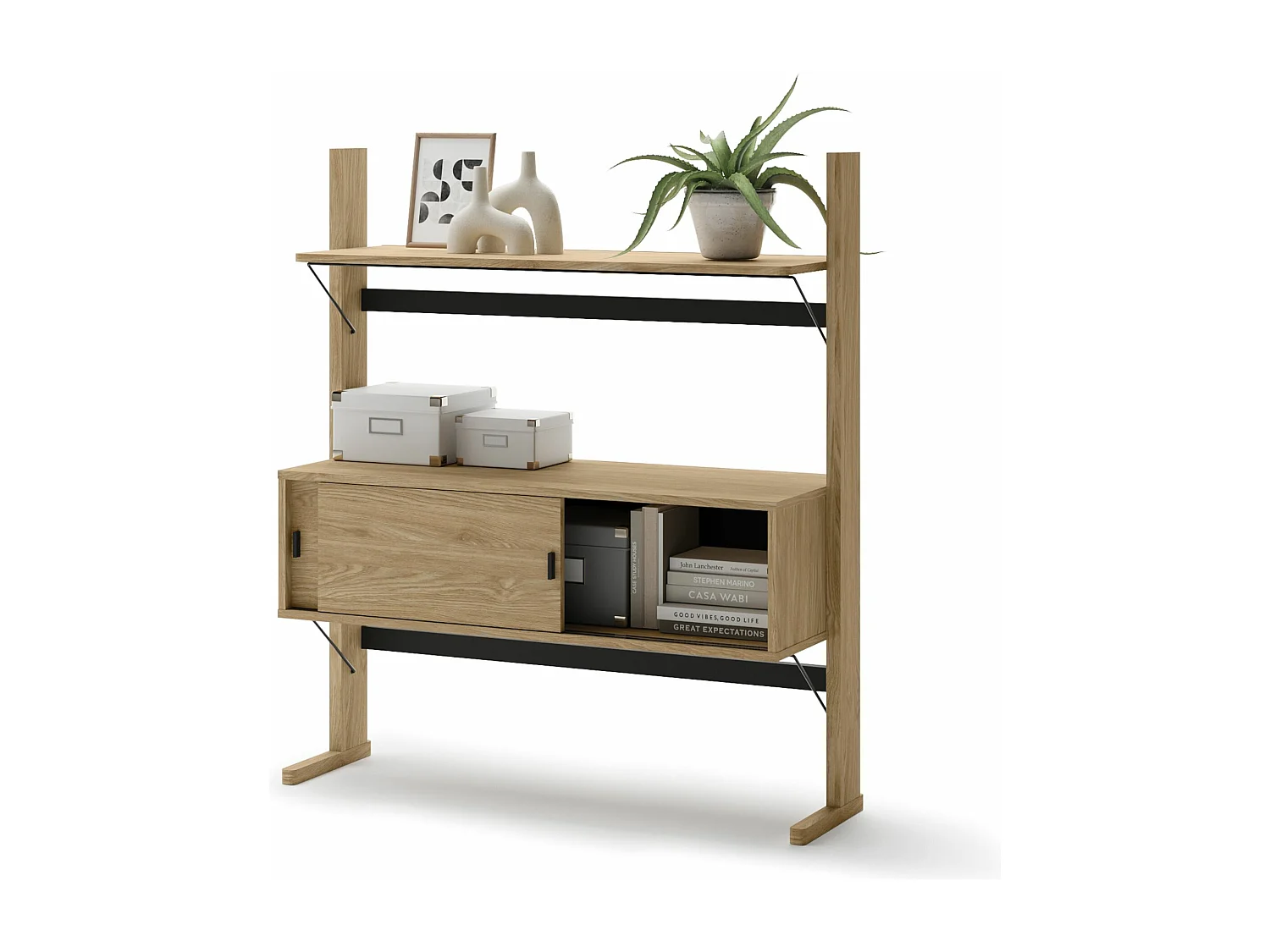 Bibliothèque basse avec rangement - 108 cm - chêne huilé - OLLIE