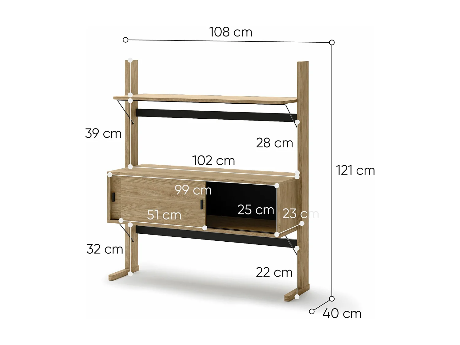 Bibliothèque basse avec rangement - 108 cm - chêne huilé - OLLIE
