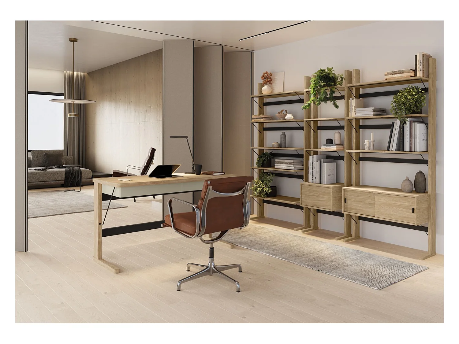 Bibliothèque haute avec rangement - 88 cm - chêne huilé - OLLIE