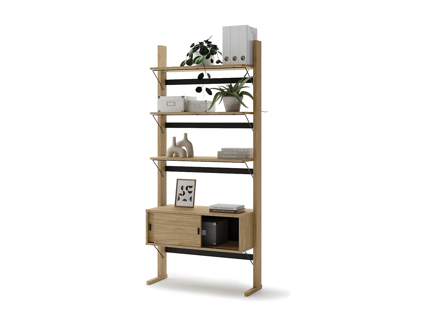 Bibliothèque haute avec rangement - 88 cm - chêne huilé - OLLIE