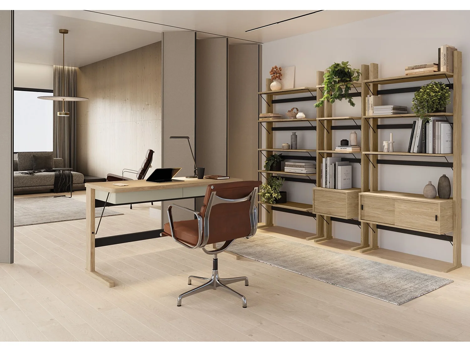 Bibliothèque haute avec rangement - 88 cm - chêne huilé - OLLIE