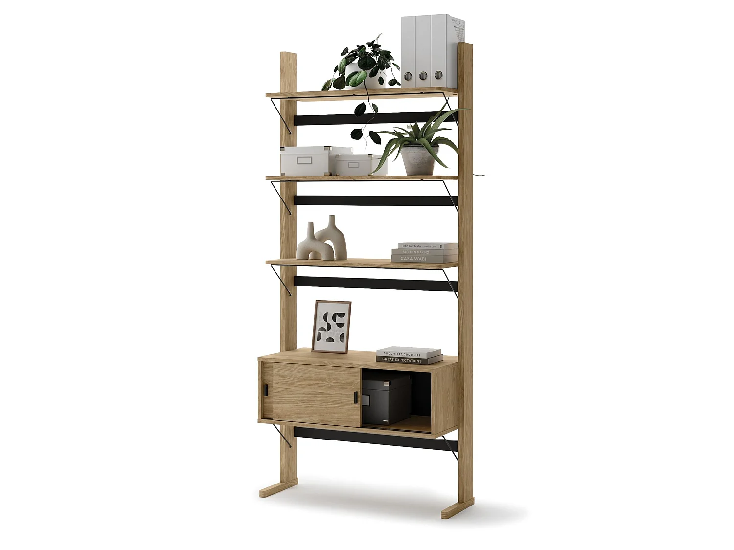Bibliothèque haute avec rangement - 88 cm - chêne huilé - OLLIE