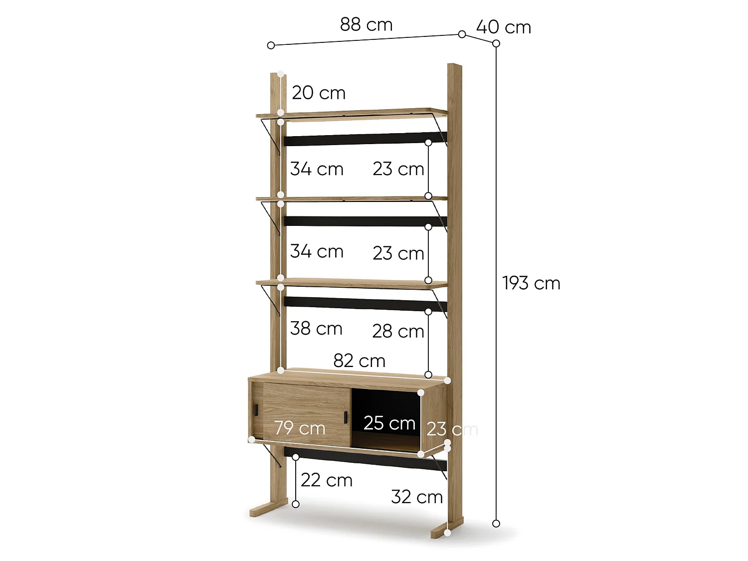 Bibliothèque haute avec rangement - 88 cm - chêne huilé - OLLIE