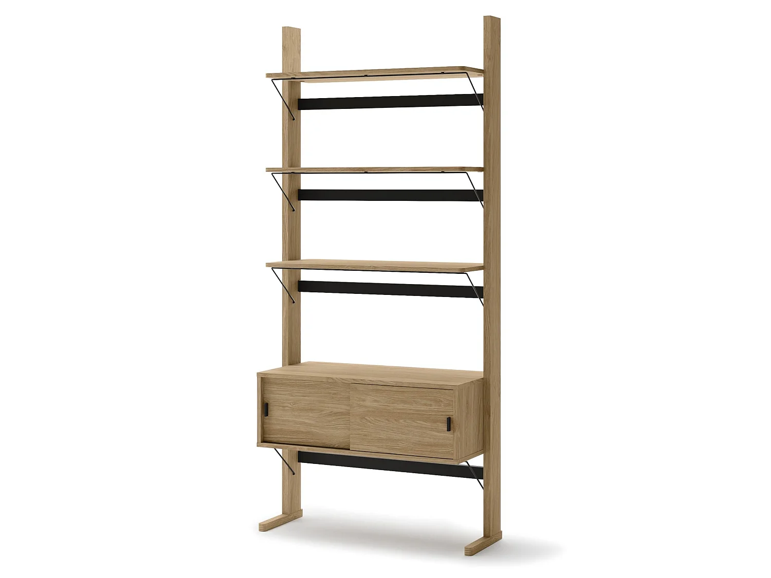 Bibliothèque haute avec rangement - 88 cm - chêne huilé - OLLIE