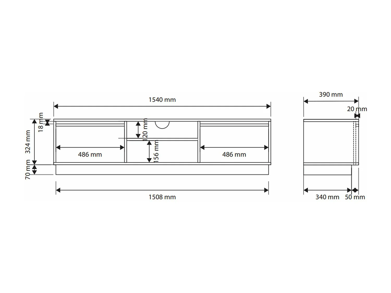 Meuble TV 3 portes avec 3 tiroirs - 154 cm - kaschmir - EVO