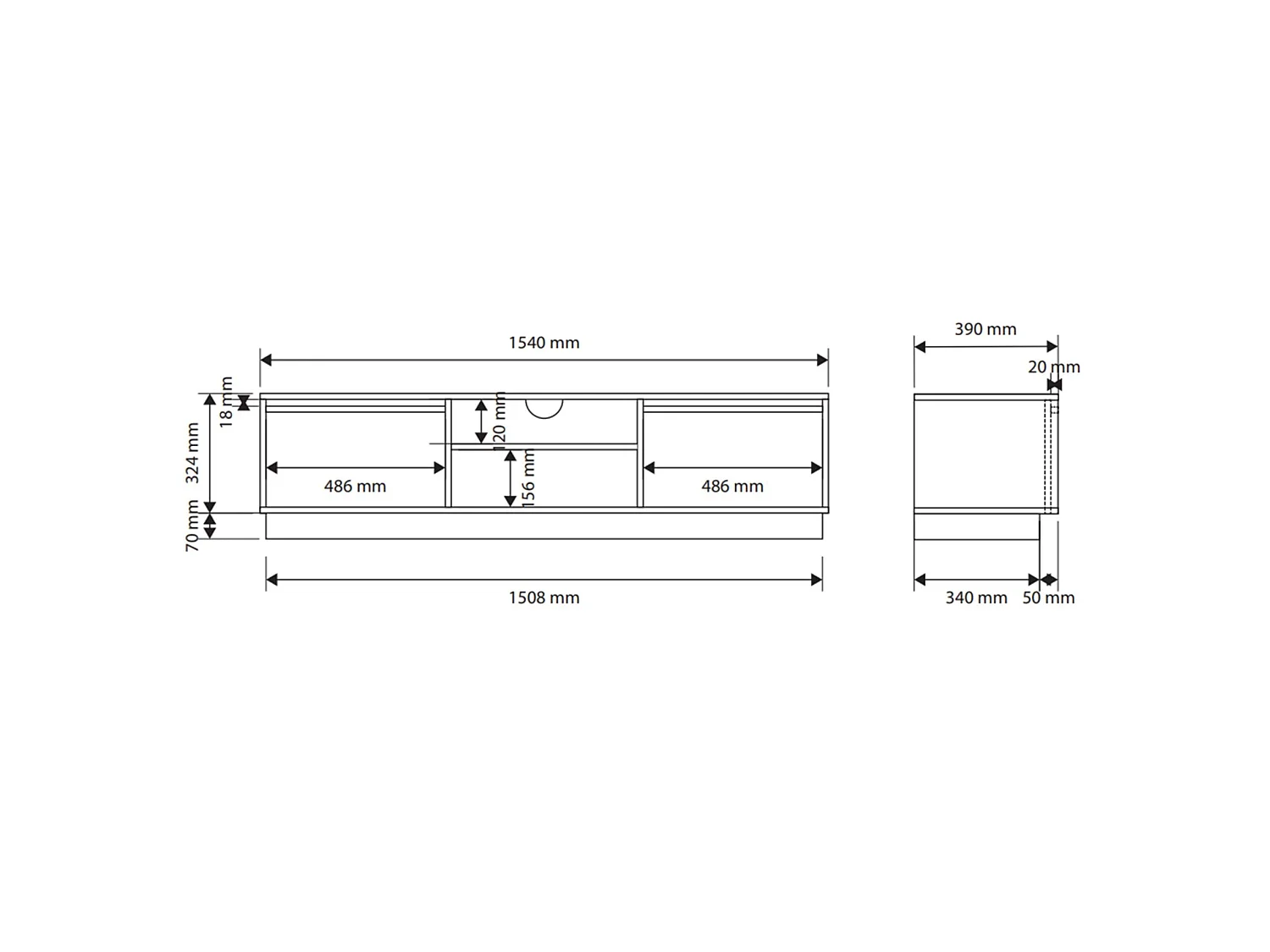 Mobile TV 3 ante con 3 cassetti - cachemire - 154 cm - EVO