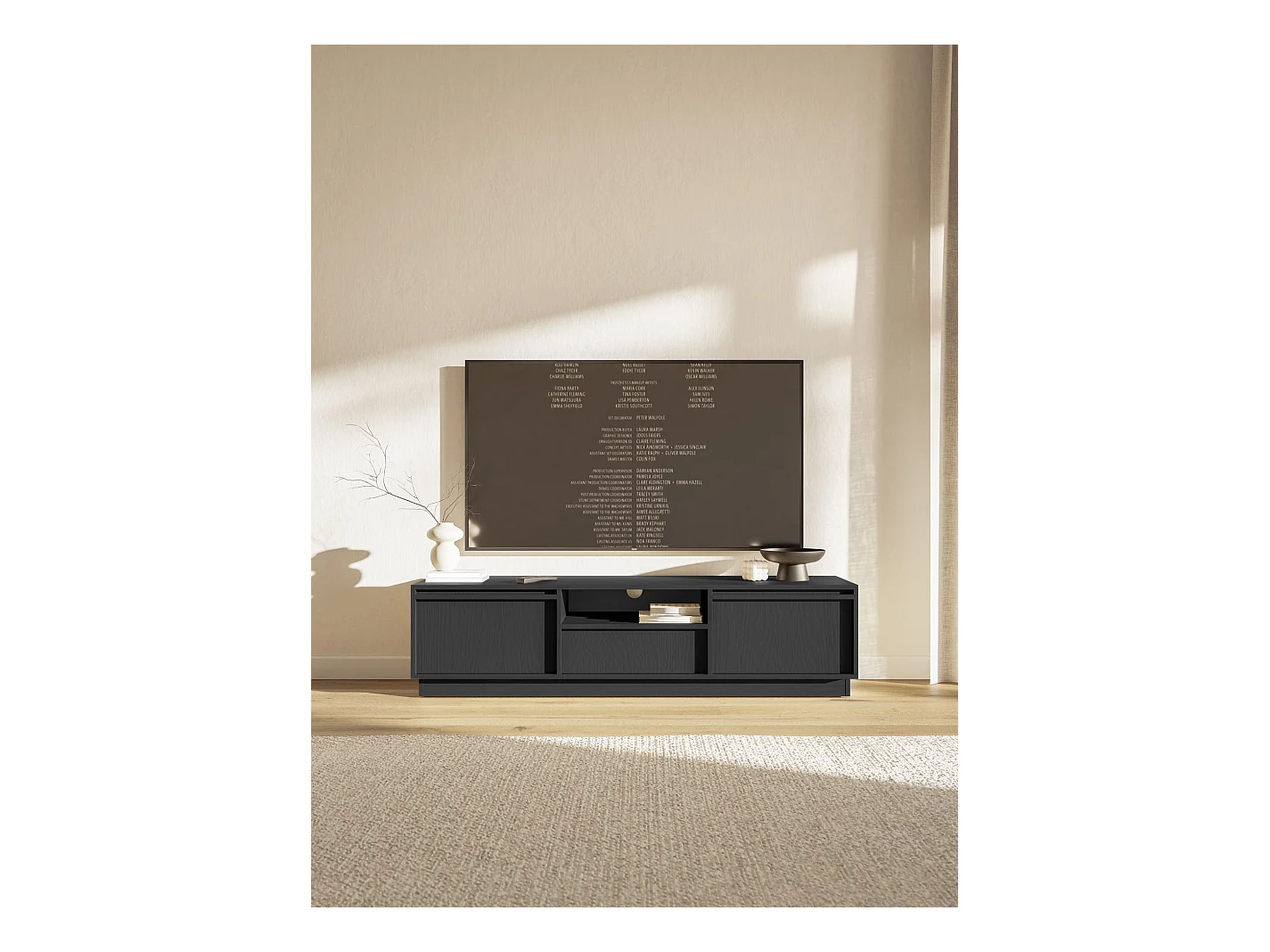 Meuble TV 3 portes avec 3 tiroirs - 154 cm - graphite noir - EVO