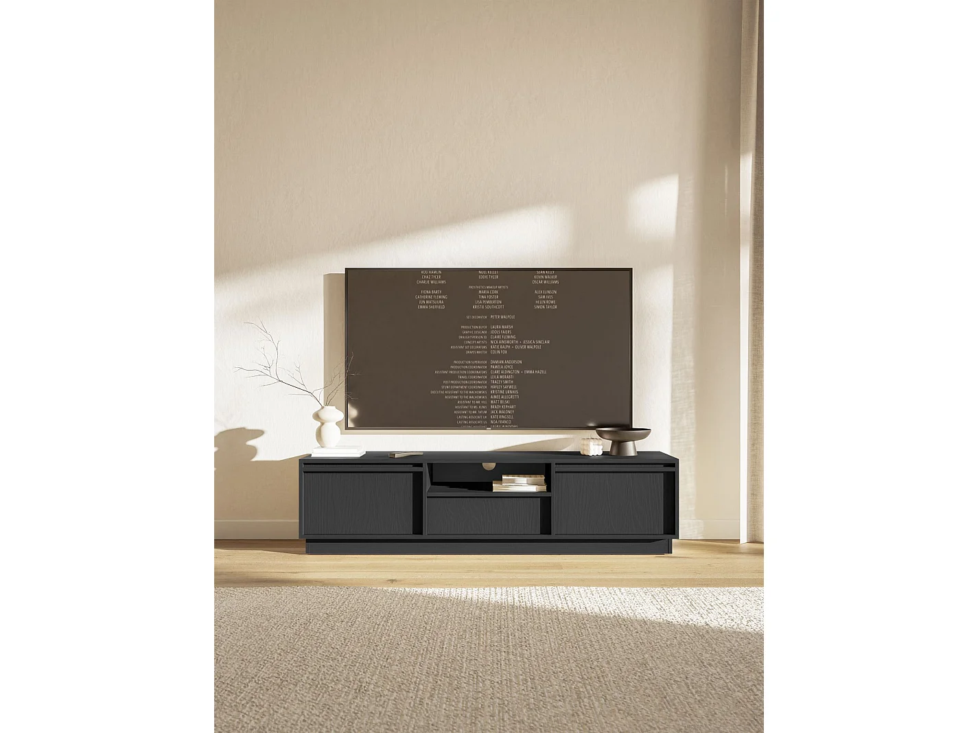 Meuble TV 3 portes avec 3 tiroirs - 154 cm - graphite noir - EVO