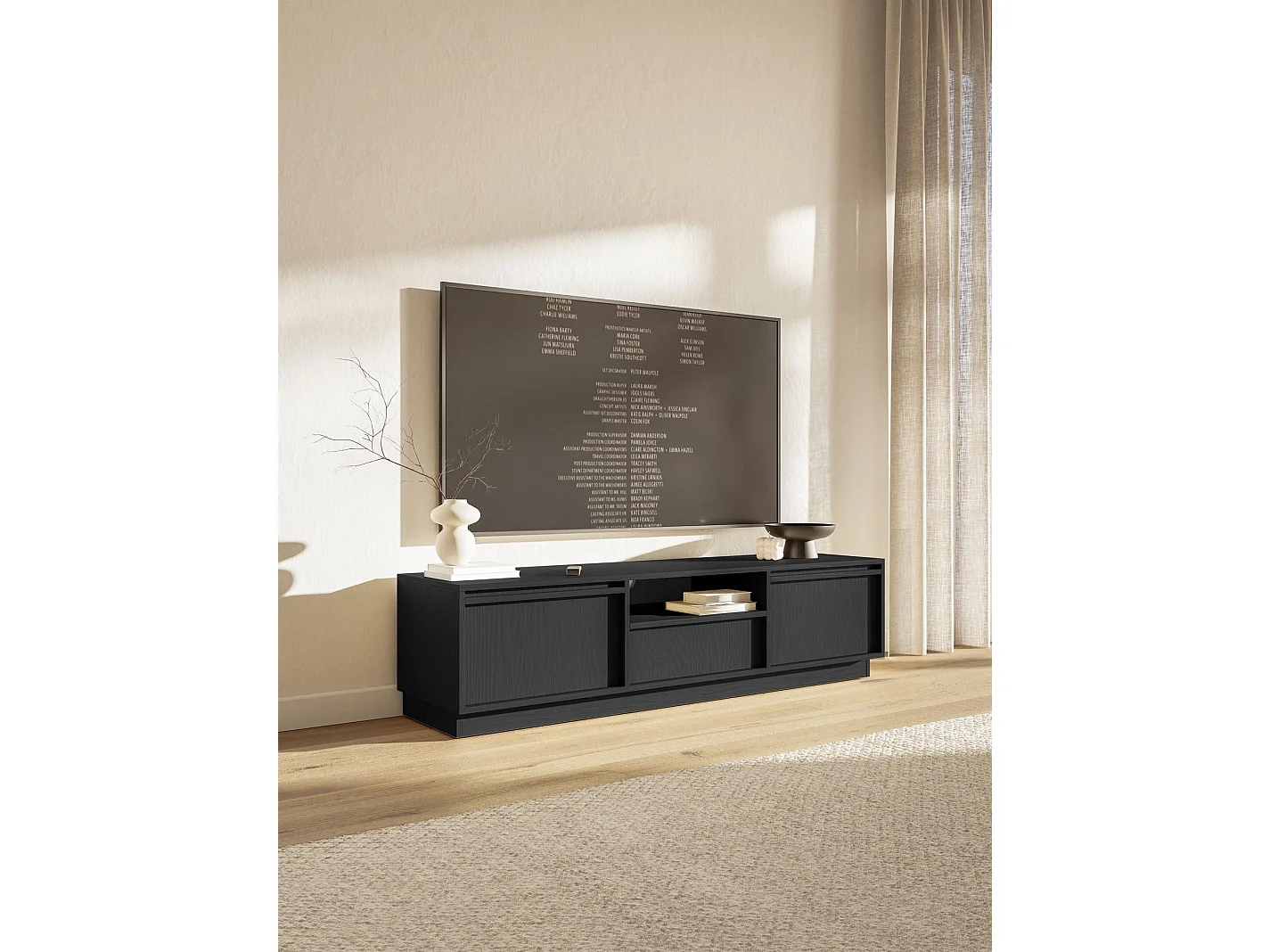 Meuble TV 3 portes avec 3 tiroirs - 154 cm - graphite noir - EVO