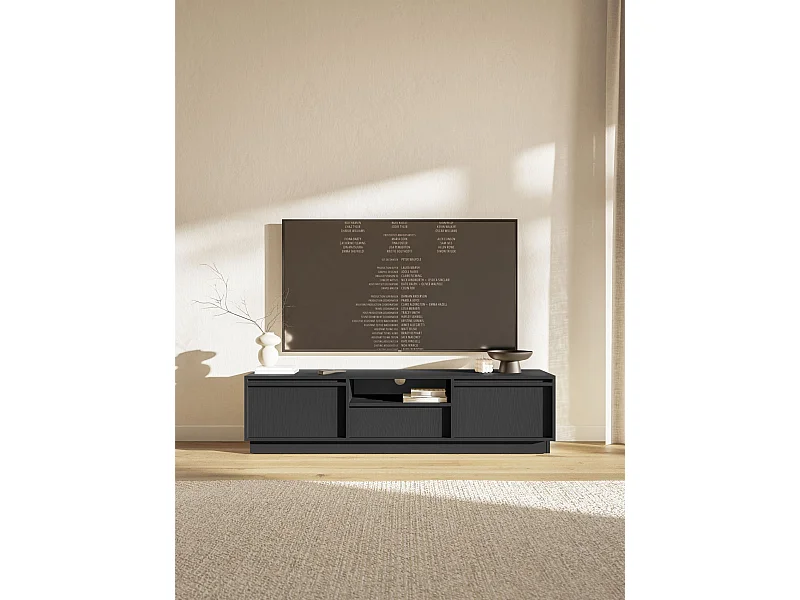 Meuble TV 3 portes avec 3 tiroirs - 154 cm - graphite noir - EVO