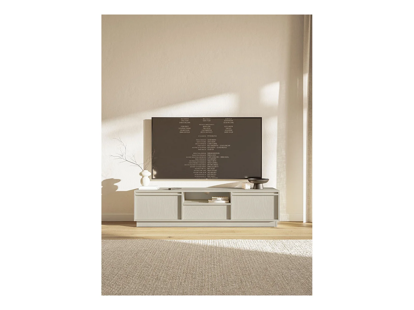 Meuble TV 3 portes avec 3 tiroirs - 154 cm - beige - EVO