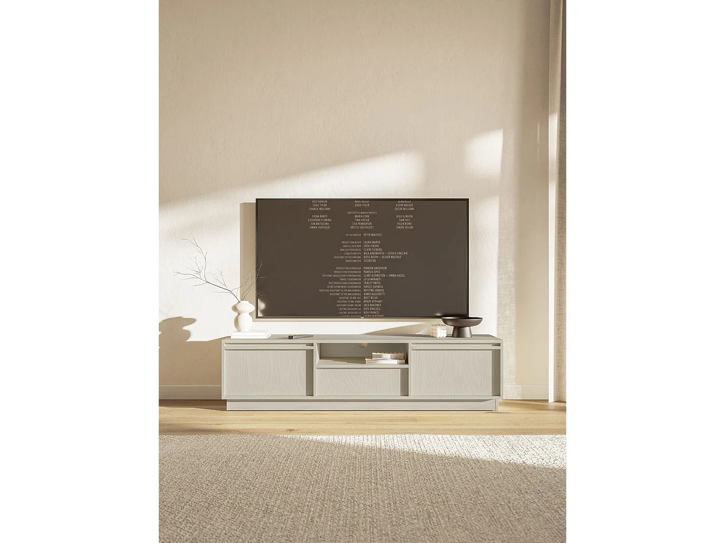 Meuble TV 3 portes avec 3 tiroirs - 154 cm - beige - EVO