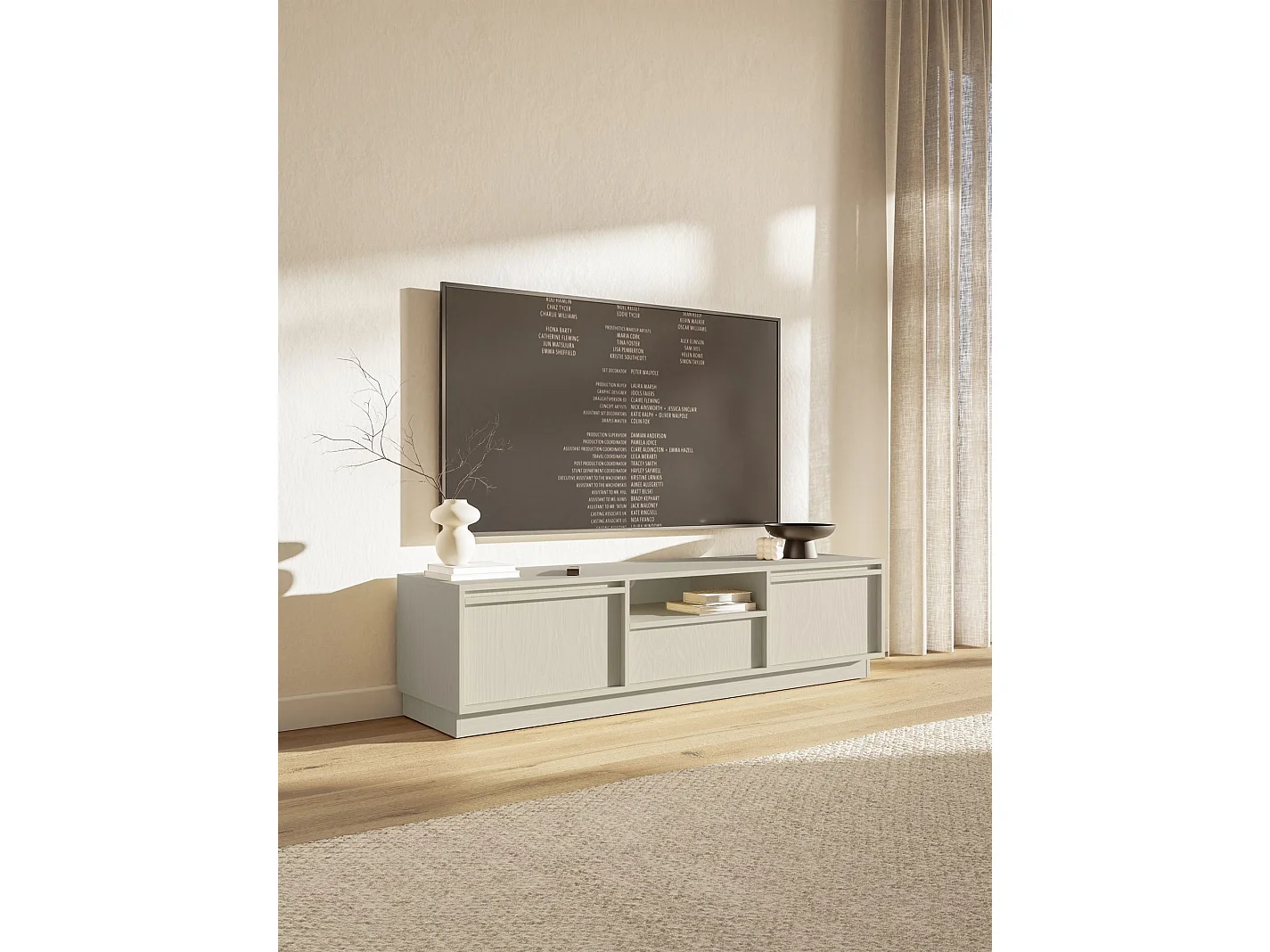Mueble TV 3 puertas con 3 cajones - 154 cm - beige - EVO