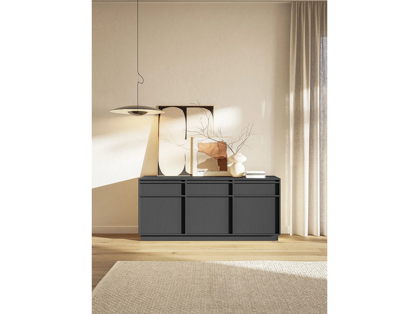 3-deurs dressoir met 3 laden - 154 cm - zwart grafiet - EVO