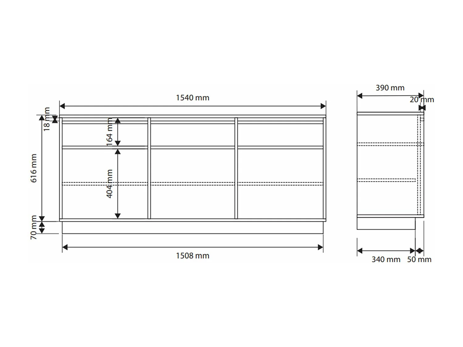 3-deurs dressoir met 3 laden - 154 cm - zwart grafiet - EVO