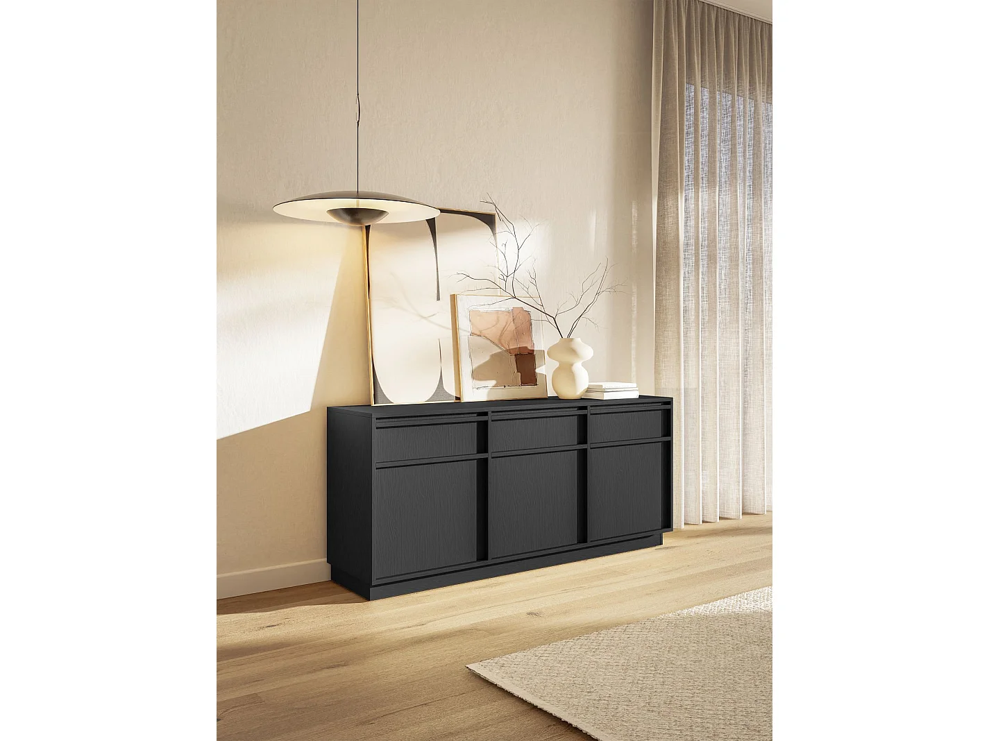 3-deurs dressoir met 3 laden - 154 cm - zwart grafiet - EVO