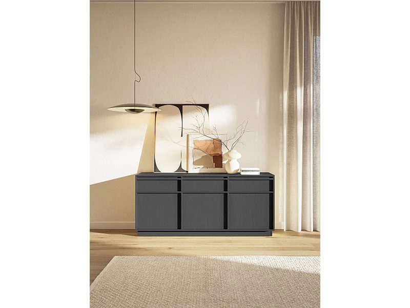 3-deurs dressoir met 3 laden - 154 cm - zwart grafiet - EVO