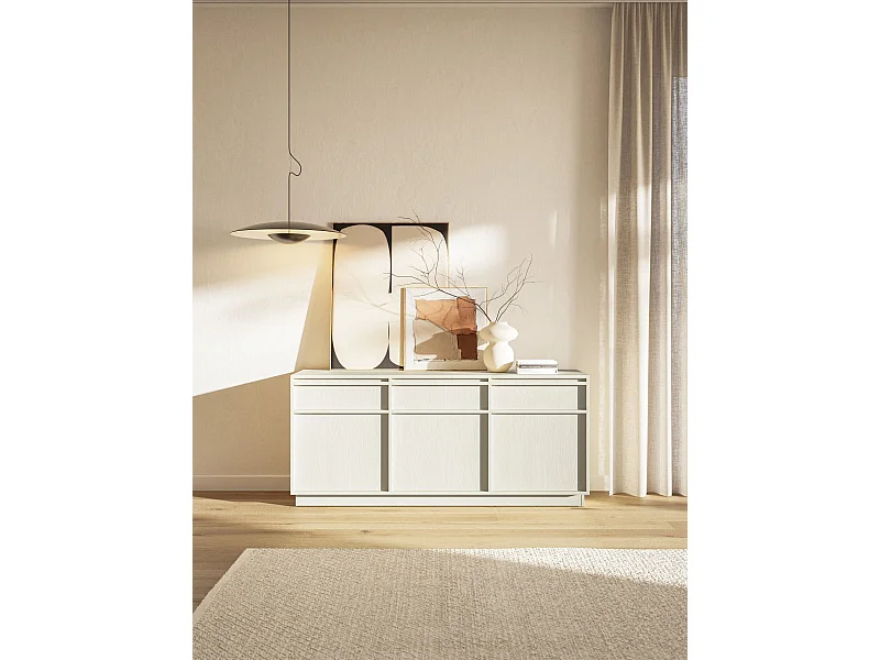 Buffet 3 portes avec 3 tiroirs - 154 cm - beige - EVO