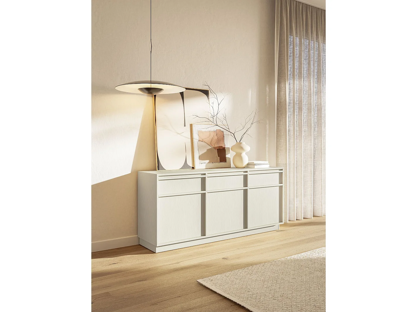 Buffet 3 portes avec 3 tiroirs - 154 cm - beige - EVO