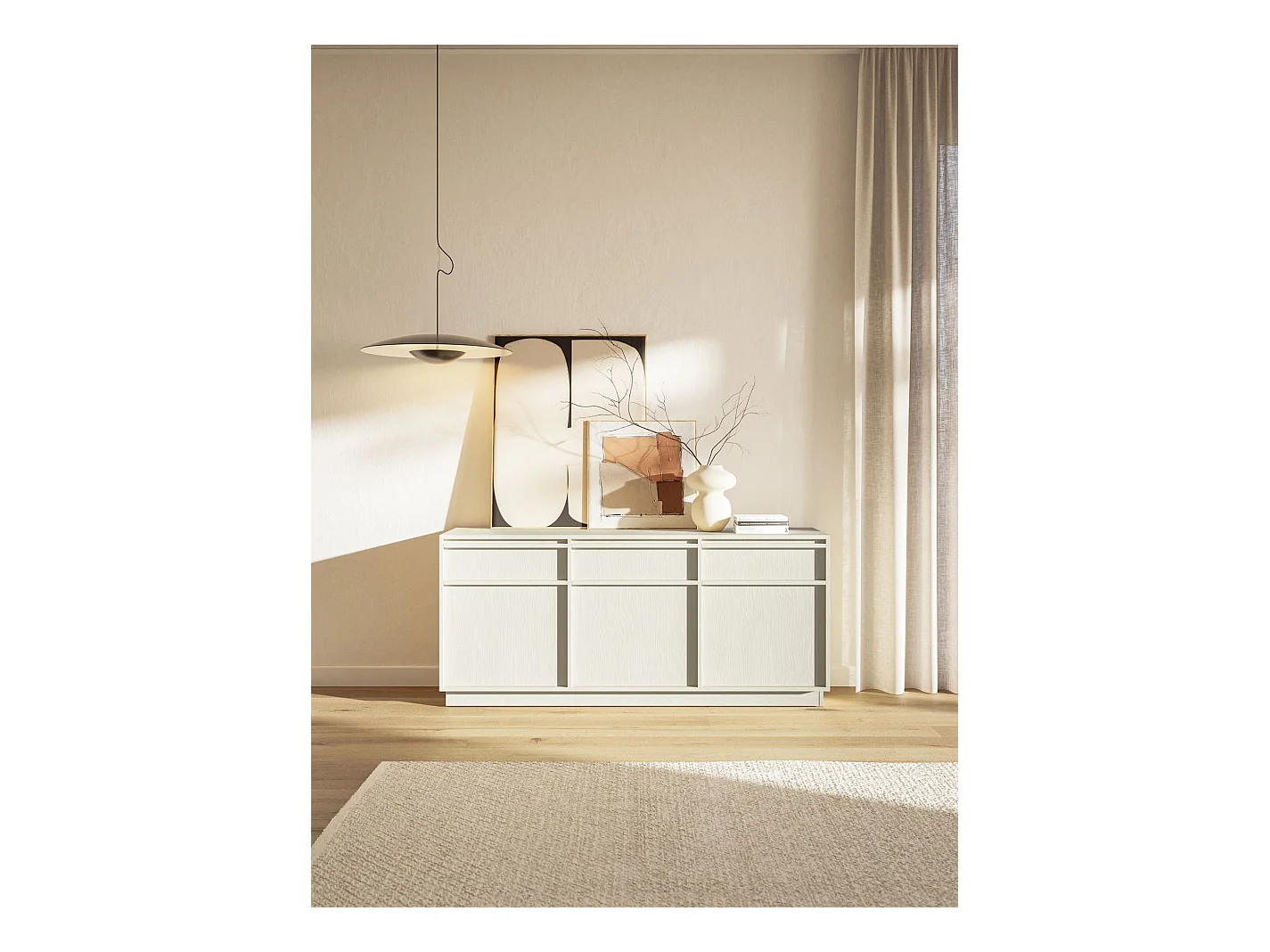 Buffet 3 portes avec 3 tiroirs - 154 cm - beige - EVO
