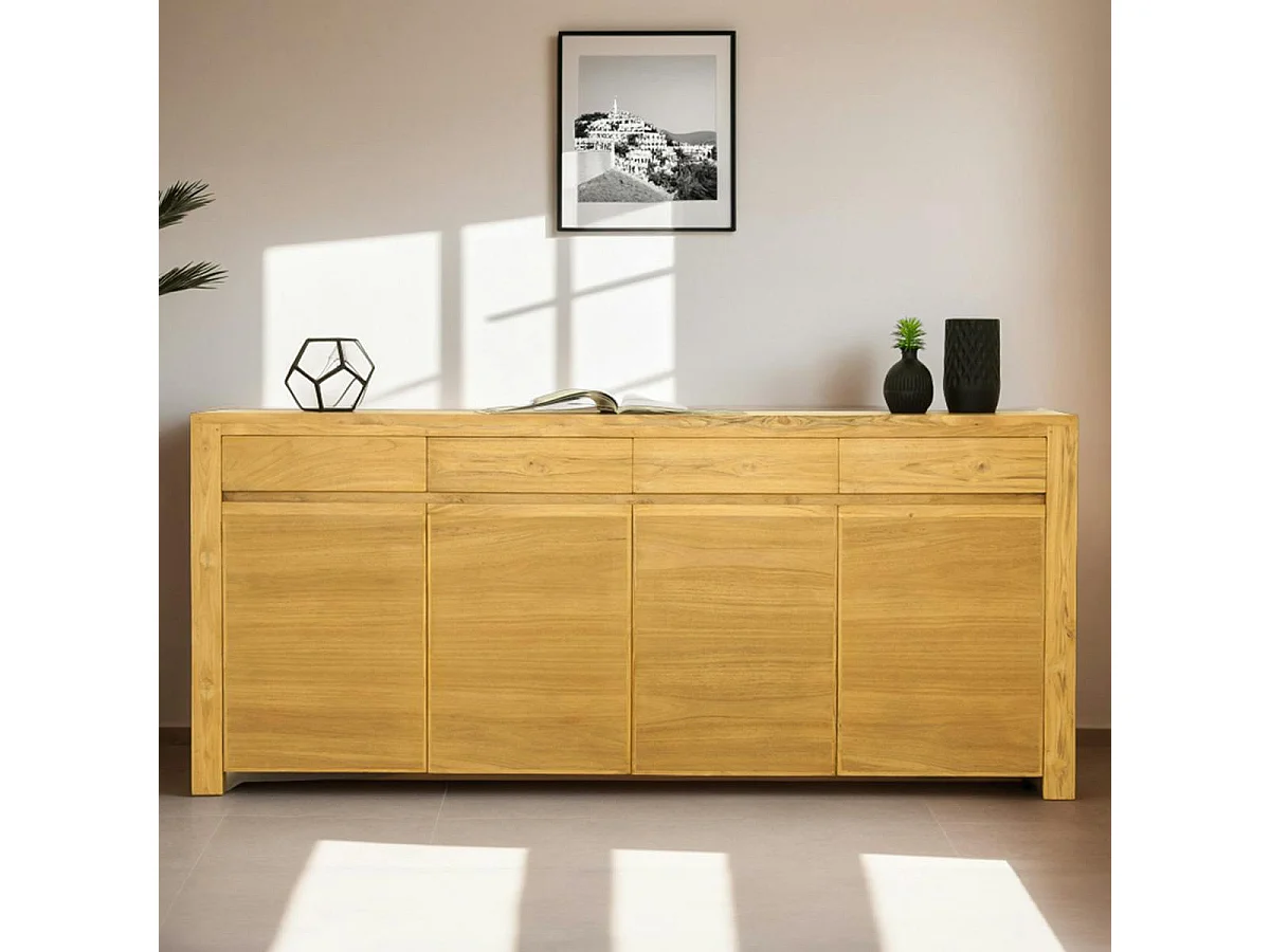 Buffet moderne en teck massif 4 portes 4 tiroirs GOA