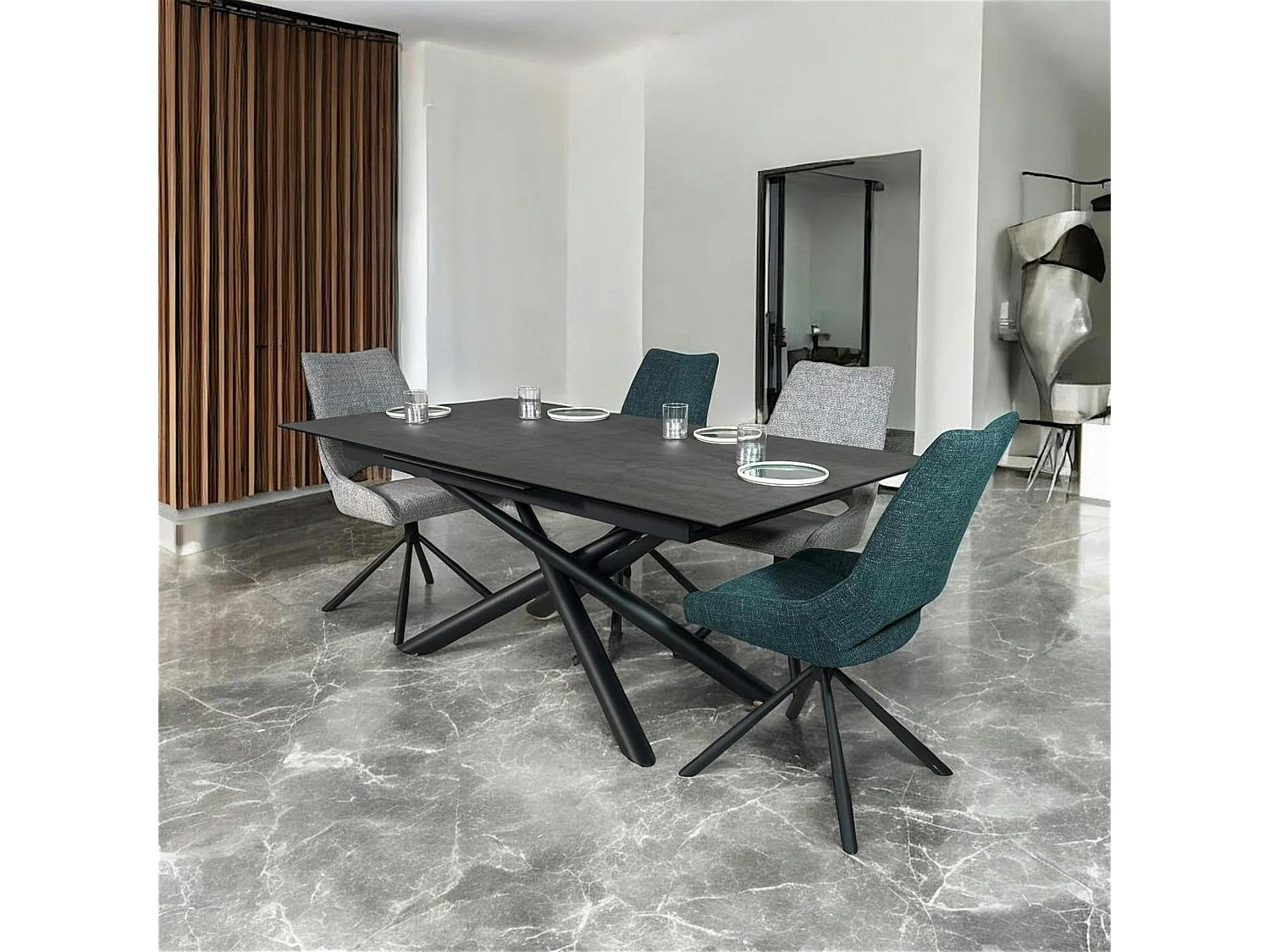 Table en céramique grise avec pied mikado 180-240 cm LOMBARDIE