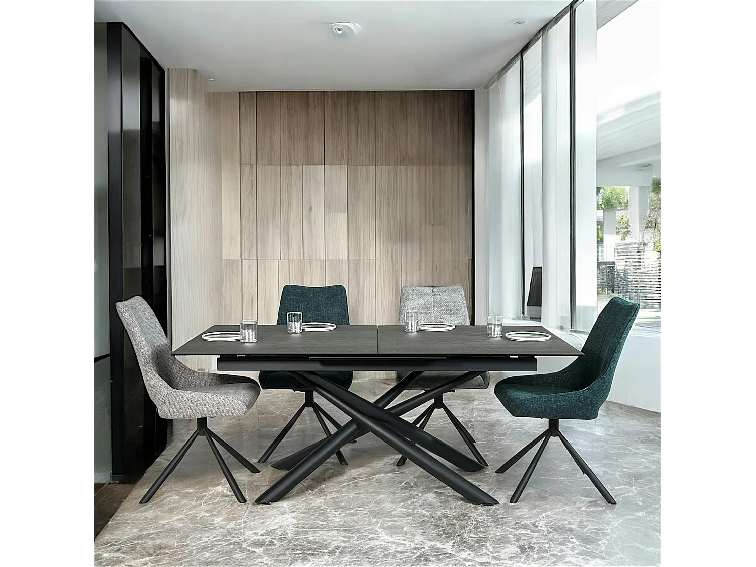 Table en céramique grise avec pied mikado 180-240 cm LOMBARDIE