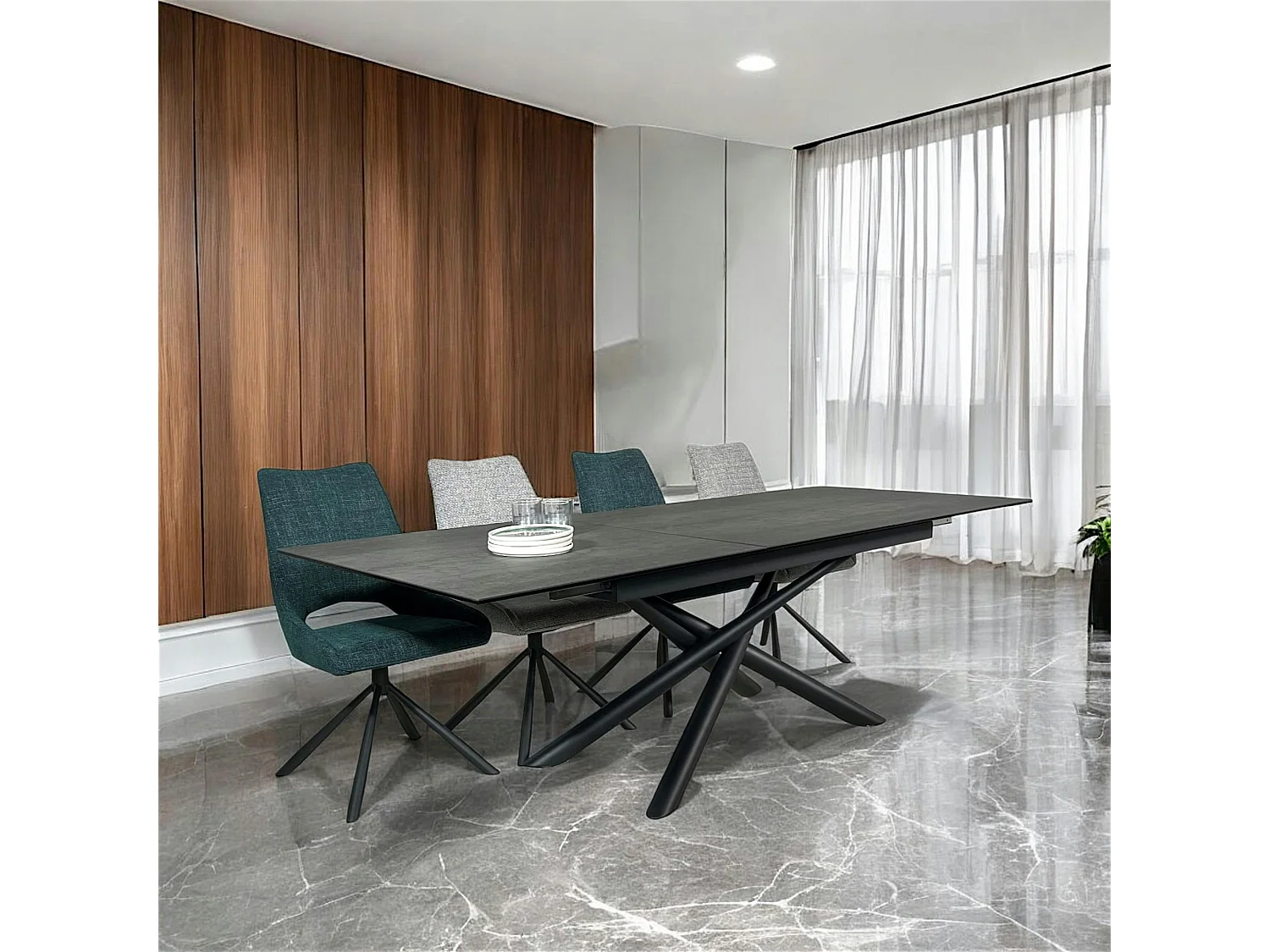 Table en céramique grise avec pied mikado 180-240 cm LOMBARDIE