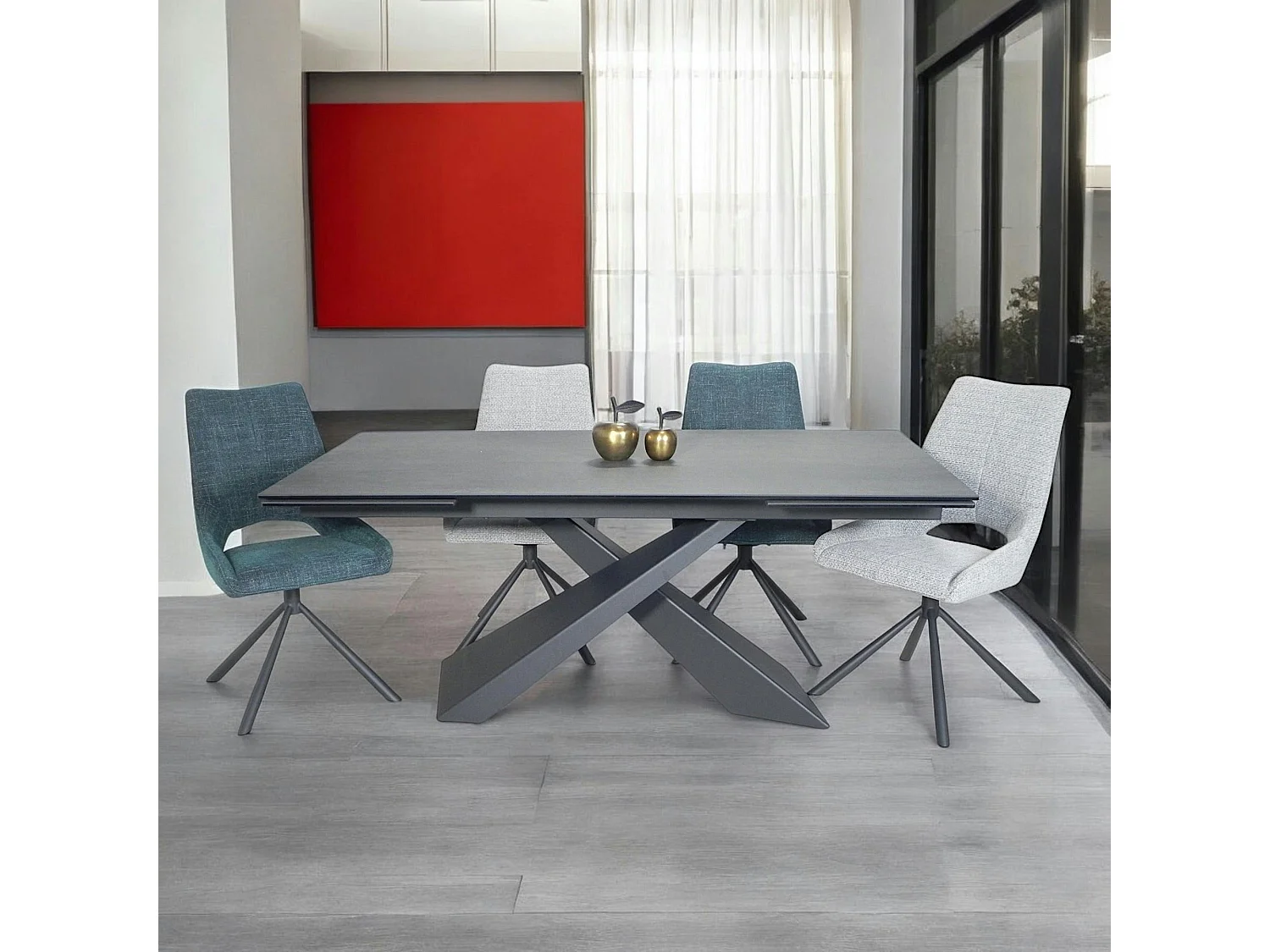 Table à manger en céramique grise avec pied en croix 180-280 cm LOMBARDIE