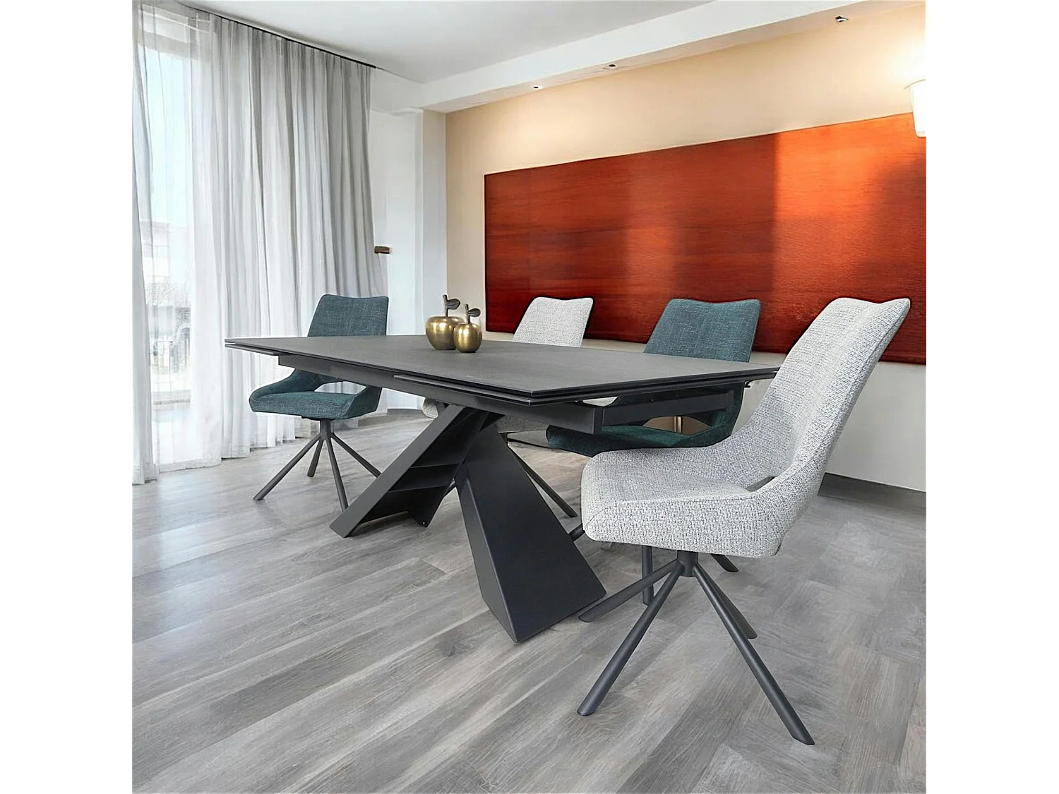 Table à manger en céramique grise avec pied en croix 180-280 cm LOMBARDIE