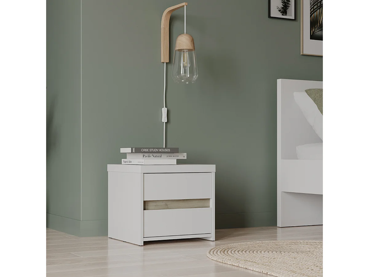 Chevet 2 tiroirs décor chêne kronberg et blanc mat L43,1 cm - CLYDE