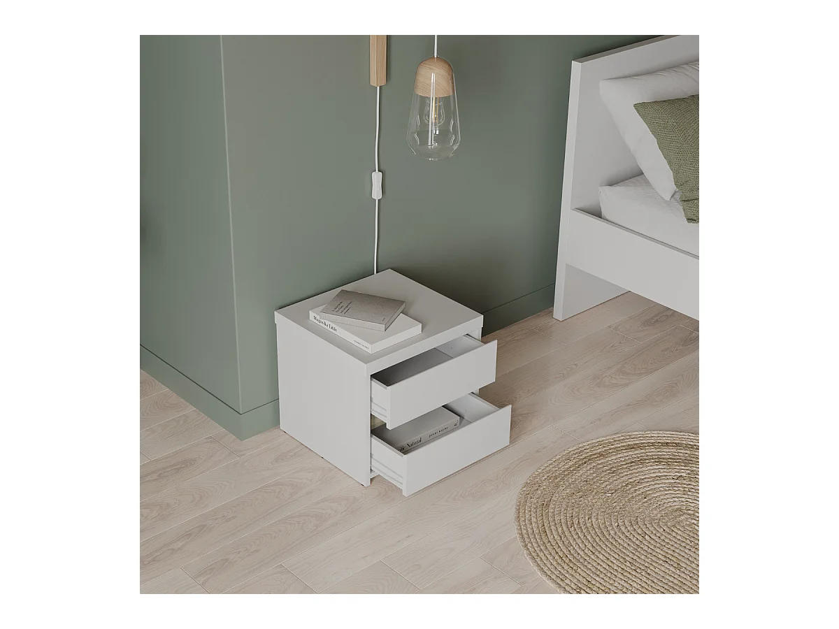 Nachttisch mit 2 Schubladen "Clyde" Weiß Holz Modern und Praktisch