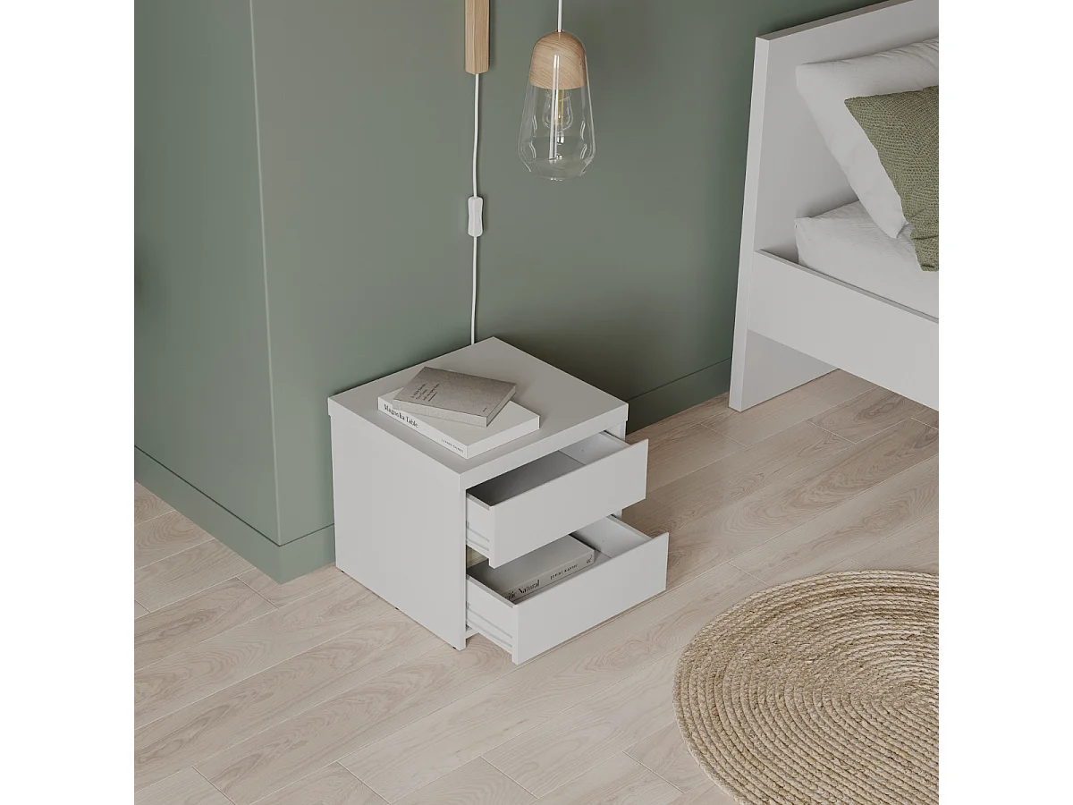 Chevet 2 tiroirs décor chêne kronberg et blanc mat L43,1 cm - CLYDE