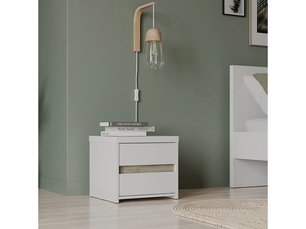 Chevet 2 tiroirs décor chêne kronberg et blanc mat L43,1 cm - CLYDE