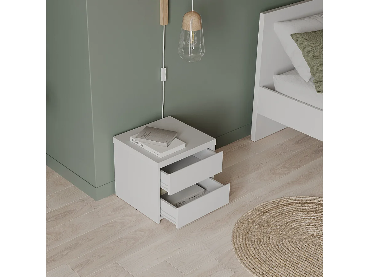 Chevet 2 tiroirs décor chêne kronberg et blanc mat L43,1 cm - CLYDE