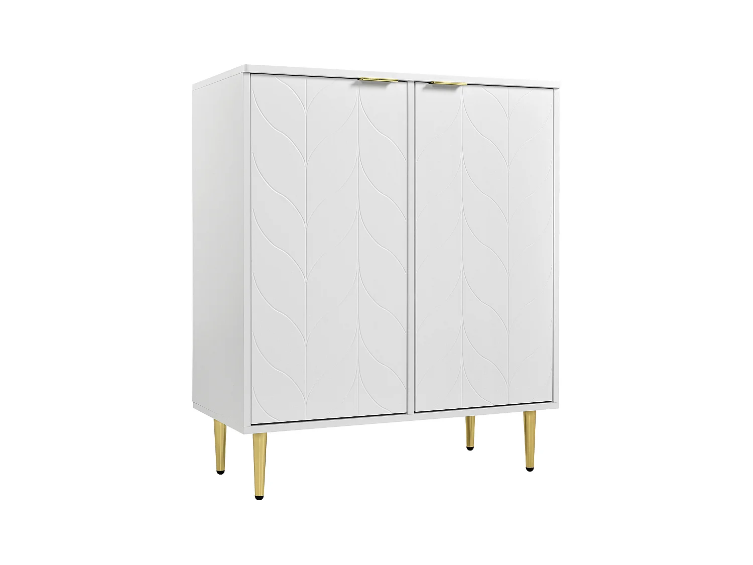Buffet moderne motif floral blanc laqué avec pieds et poignées plaqués dorées DRONGREALS