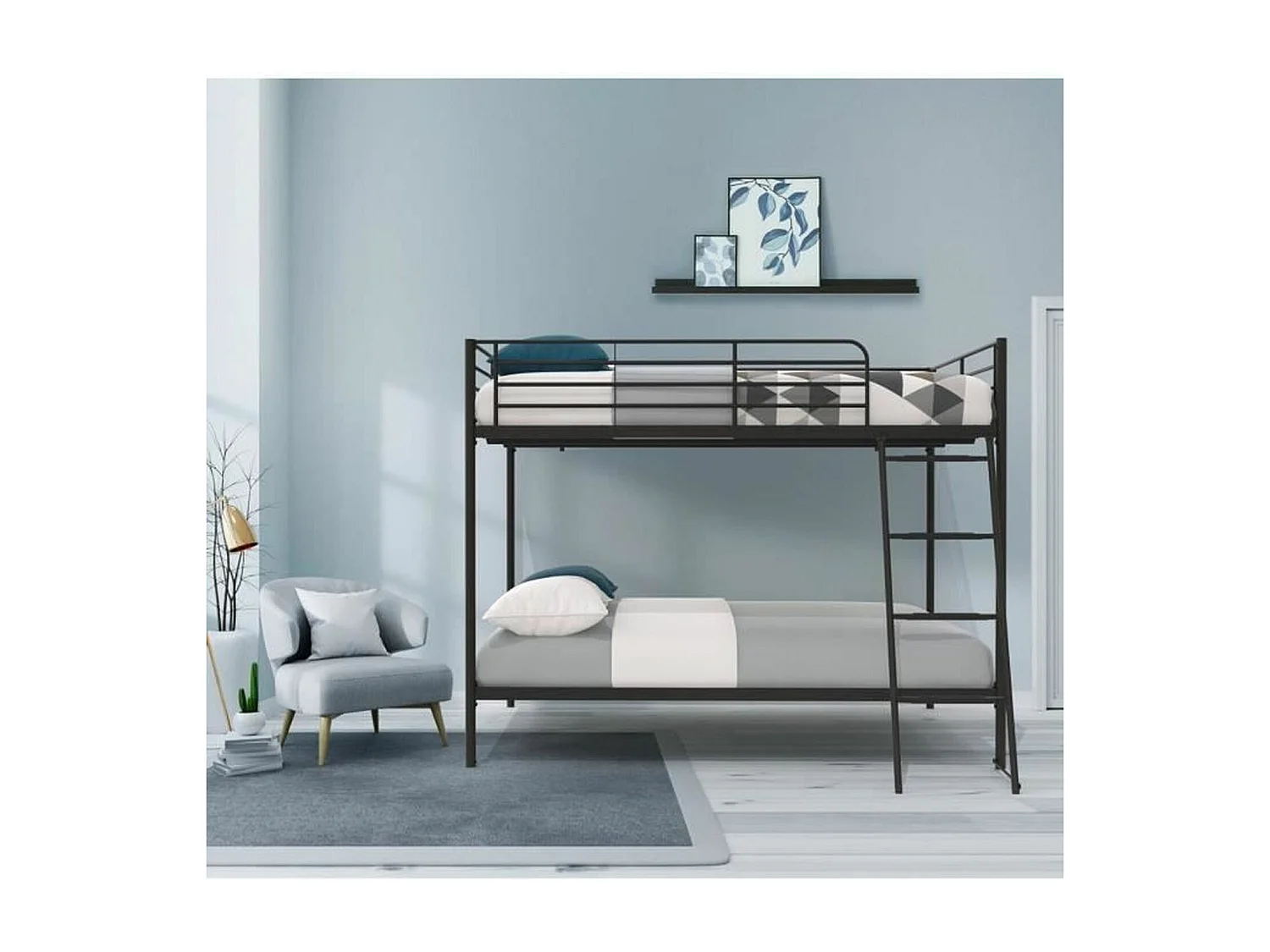 Stapelbed van donkergrijs metaal ALICE - 2 x 140 x 190 cm - Lattenbodems inbegrepen