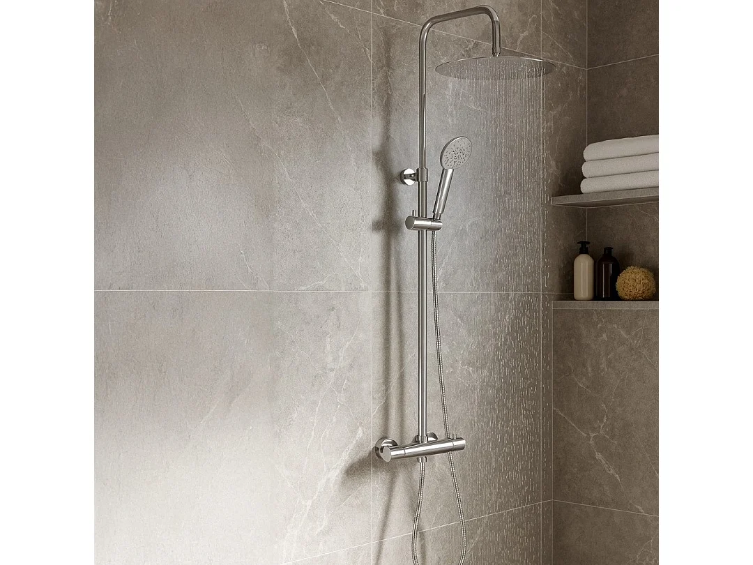 Loundge columna de ducha cromada con mando termostático Essebagno
