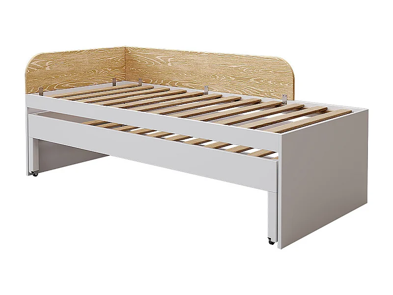Lit gigogne 90x200 cm bois massif blanc et bois NOHA
