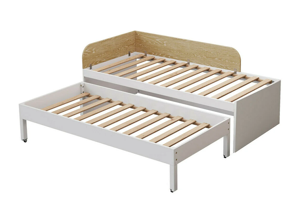 Lit gigogne 90x200 cm bois massif blanc et bois NOHA