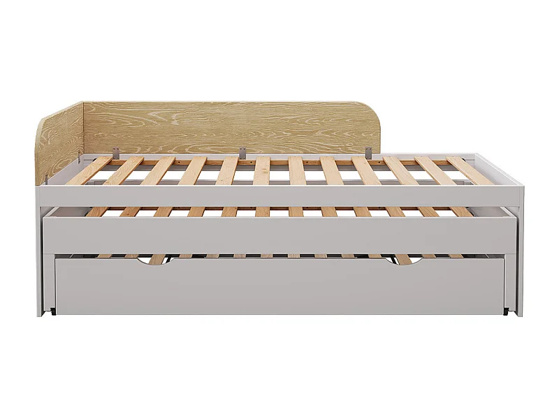 Pack lit gigogne 3 places avec matelas 90x200 cm bois massif blanc NOHA