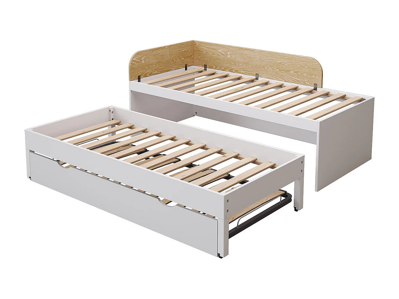 Pack lit gigogne 3 places avec matelas 90x200 cm bois massif blanc NOHA