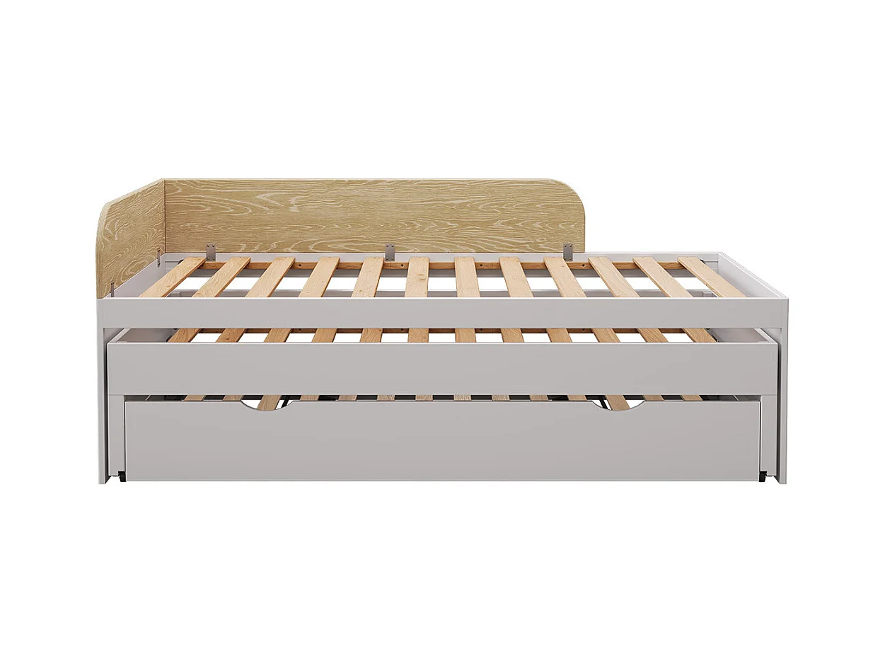 Pack lit gigogne 3 places avec matelas 90x200 cm bois massif blanc NOHA