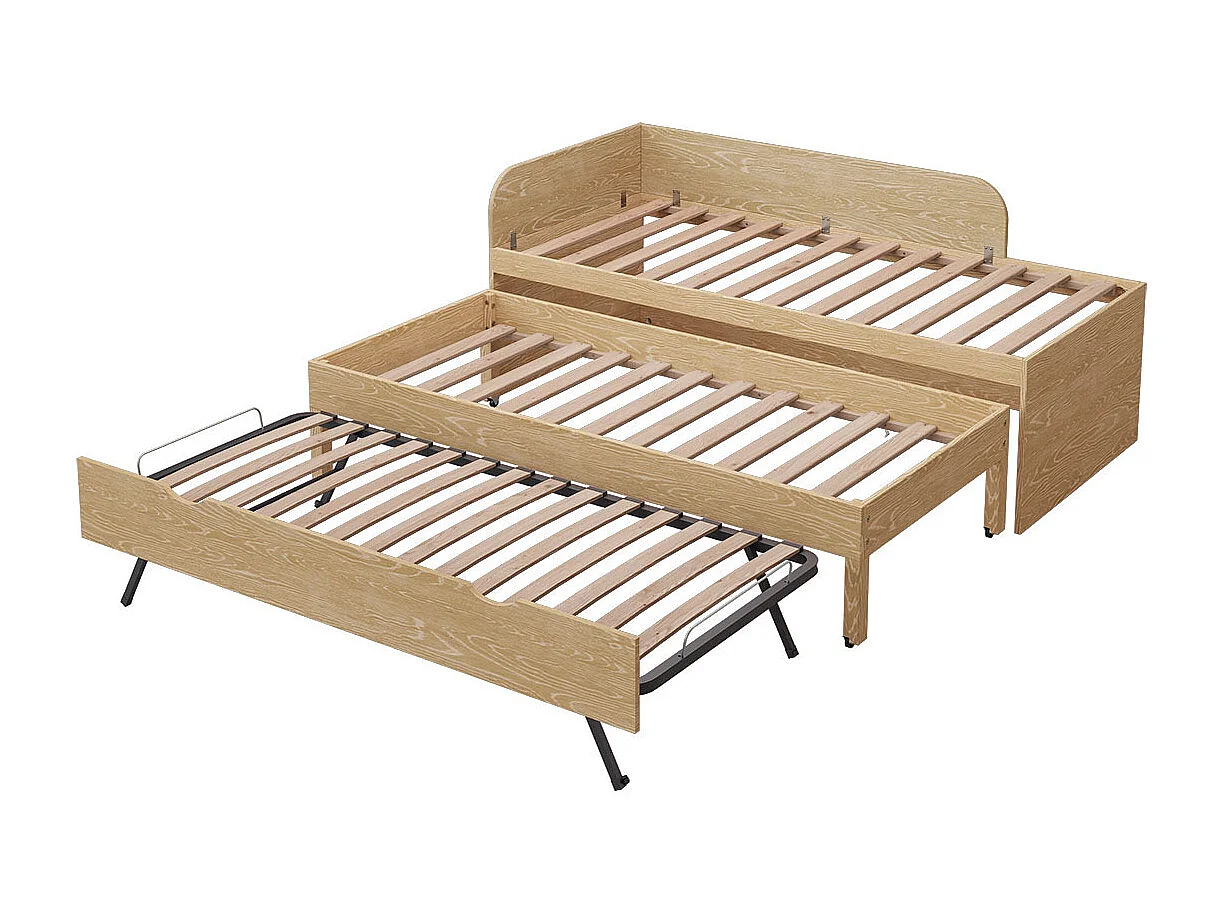 Pack lit gigogne 3 places avec matelas 90x200 cm bois massif bois NOHA